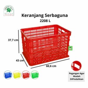 KERANJANG PLASTIK INDUSTRI 2208 L (LUBANG) GREEN LEAF UKURAN 60,6 x 43 x 37,7 CM | KERANJANGPLASTIK.ID | KIRIM KE SELURUH INDONESIA