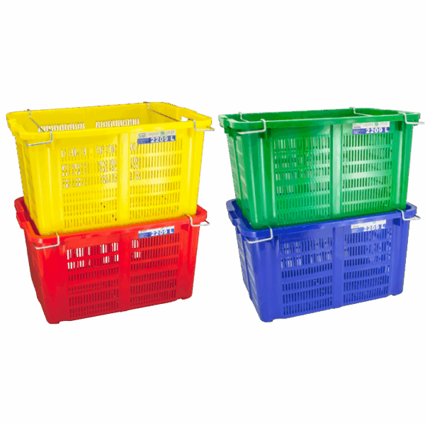 CONTAINER BOX PLASTIK INDUSTRI SERBAGUNA GREEN LEAF 2209 LB (LUBANG + PEGANGAN) UKURAN 69,8 x 49,6 x 38,5 CM | KERANJANGPLASTIK.ID