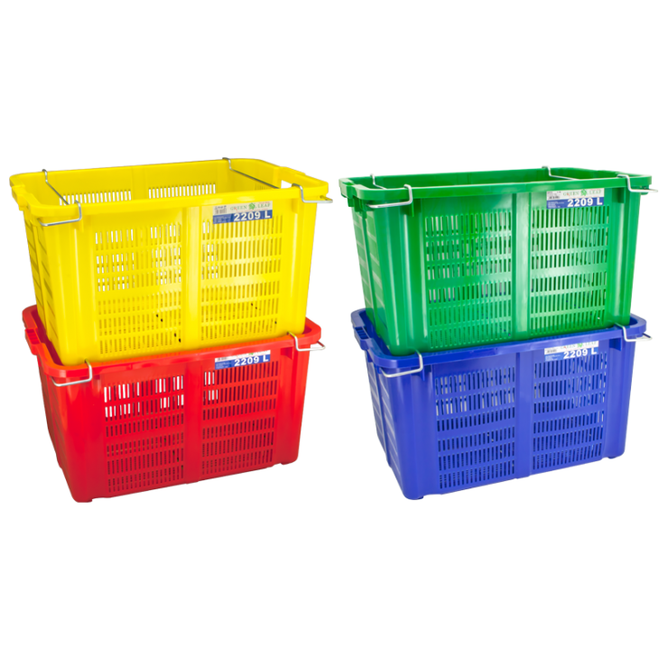 CONTAINER BOX PLASTIK INDUSTRI SERBAGUNA GREEN LEAF 2209 LB (LUBANG + PEGANGAN) UKURAN 69,8 x 49,6 x 38,5 CM | KERANJANGPLASTIK.ID