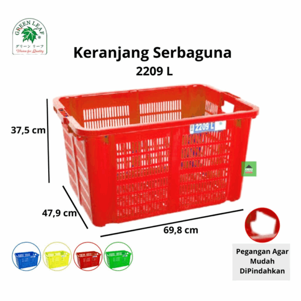 INDUSTRIAL CONTAINER 2209L GREEN LEAF | KERANJANG INDUSTRI SERBAGUNA UKURAN 69,8 x 47,9 x 37,5 CM