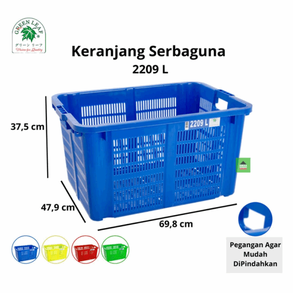 INDUSTRIAL CONTAINER 2209L GREEN LEAF | KERANJANG INDUSTRI SERBAGUNA UKURAN 69,8 x 47,9 x 37,5 CM