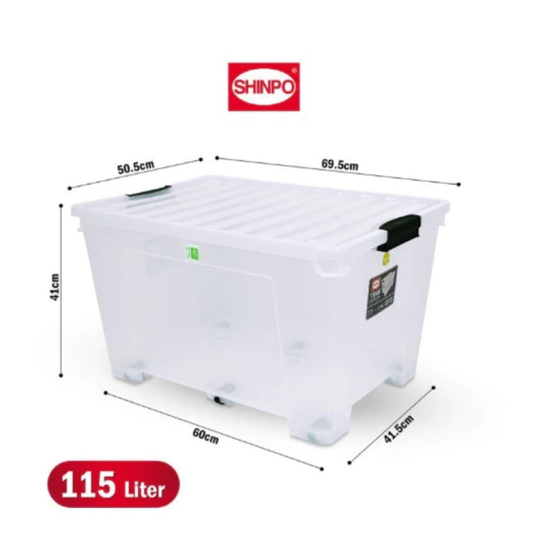BOX CONTAINER PLASTIK BESAR RODA 115 LITER SHINPO TITAN – SIP 103 CB 115: Container Box Jumbo Modern – Kuat, Praktis, dan Mudah Dipindahkan
